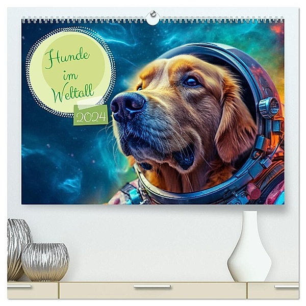 Hunde im Weltall (hochwertiger Premium Wandkalender 2024 DIN A2 quer), Kunstdruck in Hochglanz, Rupert Kowalski