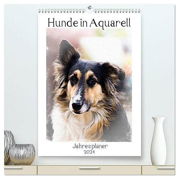 Hunde in Aquarell - Jahresplaner (hochwertiger Premium Wandkalender 2024 DIN A2 hoch), Kunstdruck in Hochglanz, Sonja Teßen