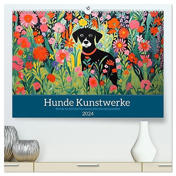 Hunde Kunstwerke - Hunde im Stil des Fauvismus künstlerisch gestaltet (hochwertiger Premium Wandkalender 2024 DIN A2 quer), Kunstdruck in Hochglanz, HollywayArt