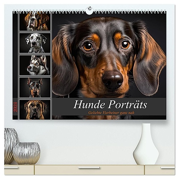Hunde Porträts (hochwertiger Premium Wandkalender 2024 DIN A2 quer), Kunstdruck in Hochglanz, Dirk Meutzner