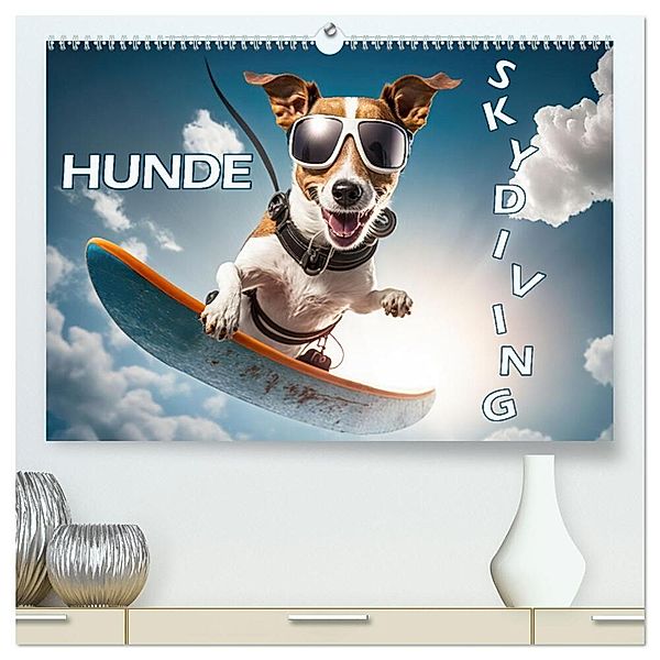 Hunde Skydiving (hochwertiger Premium Wandkalender 2024 DIN A2 quer), Kunstdruck in Hochglanz, Daniel Rohr