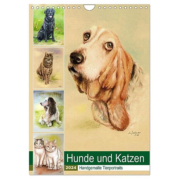 Hunde und Katzen - Handgemalte Tierportraits (Wandkalender 2024 DIN A4 hoch), CALVENDO Monatskalender, Marita Zacharias