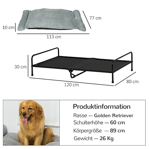 Hundebett mit Kissen grau (Farbe: schwarz, hellgrau)