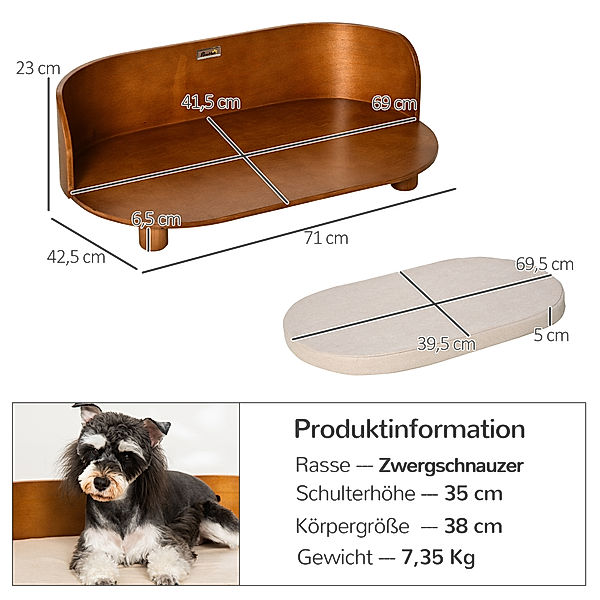 Hundebett mit Kissen natur (Farbe: braun, cremeweiß)