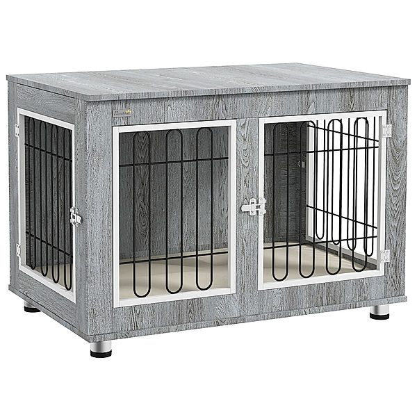 Hundekäfig mit abschließbaren Türen und Innenpolster grau (Farbe: grau)