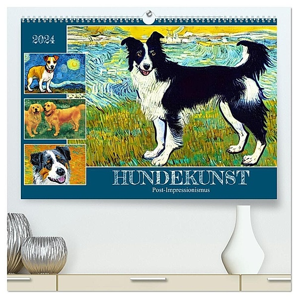 Hundekunst (hochwertiger Premium Wandkalender 2024 DIN A2 quer), Kunstdruck in Hochglanz, Sabine Löwer