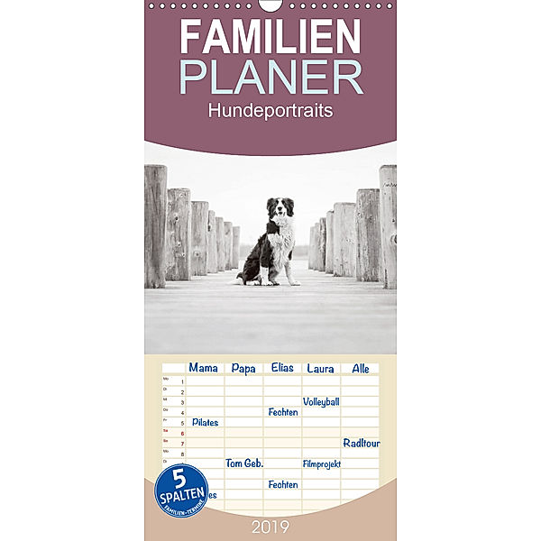 Hundeportraits - Familienplaner hoch (Wandkalender 2019 , 21 cm x 45 cm, hoch), Janice Pohle