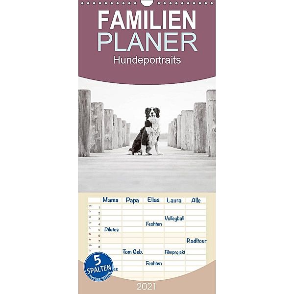 Hundeportraits - Familienplaner hoch (Wandkalender 2021 , 21 cm x 45 cm, hoch), Janice Pohle