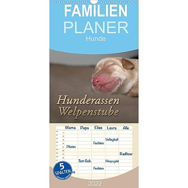 Hunderassen - Welpenstube - Familienplaner hoch (Wandkalender 2022 , 21 cm x 45 cm, hoch), Barbara Mielewczyk