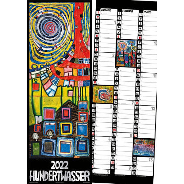 Hundertwasser Streifenkalender Art 2022, Friedensreich Hundertwasser