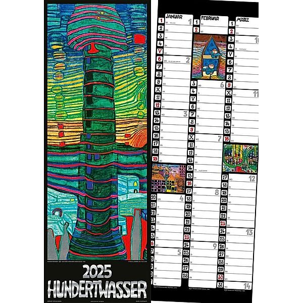 Hundertwasser Streifenkalender Art 2025