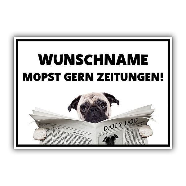 Hundeschild mit Namen, DIN A4 (Motiv: Zeitung)