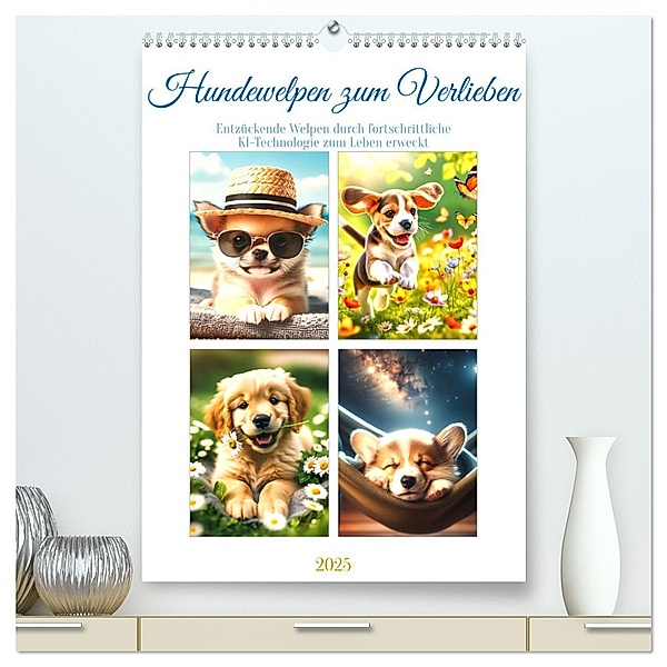 Hundewelpen zum Verlieben (hochwertiger Premium Wandkalender 2025 DIN A2 hoch), Kunstdruck in Hochglanz, Calvendo, Marco Warstat