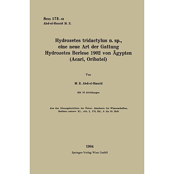Hydrozetes tridactylus n. sp., eine neue Art der Gattung Hydrozetes Berlese 1902 von Ögypten / Sitzungsberichte der Österreichischen Akademie der Wissenschaften, Muhammad Elwi Abd-el-Hamid