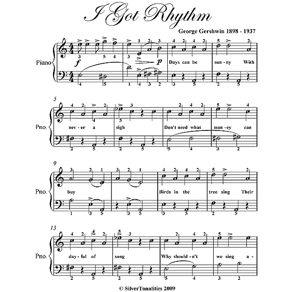 I Got Rhythm Easy Piano Sheet Music, George Gershwin