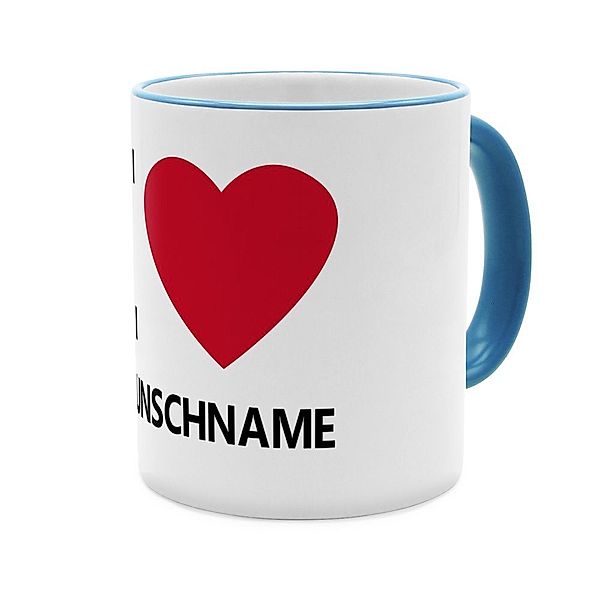 I Love ... - Personalisierter Kaffeebecher (Farbe: Blau)