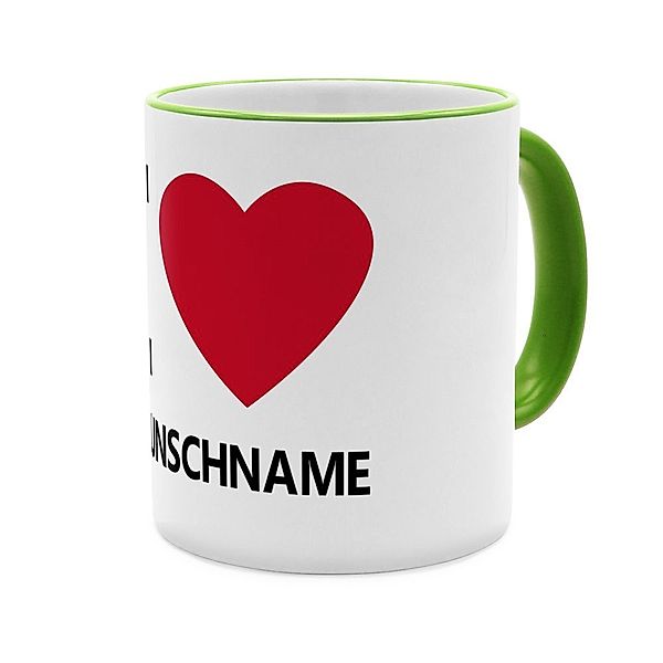 I Love ... - Personalisierter Kaffeebecher (Farbe: Grün)