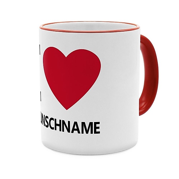 I Love ... - Personalisierter Kaffeebecher (Farbe: Rot)