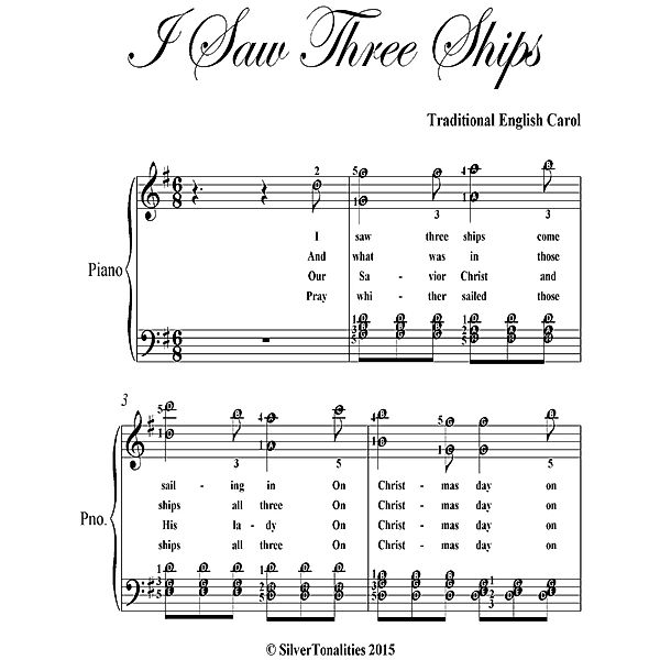 I Saw Three Ships Easy Intermediate Piano Sheet Music, Traditional English Carol