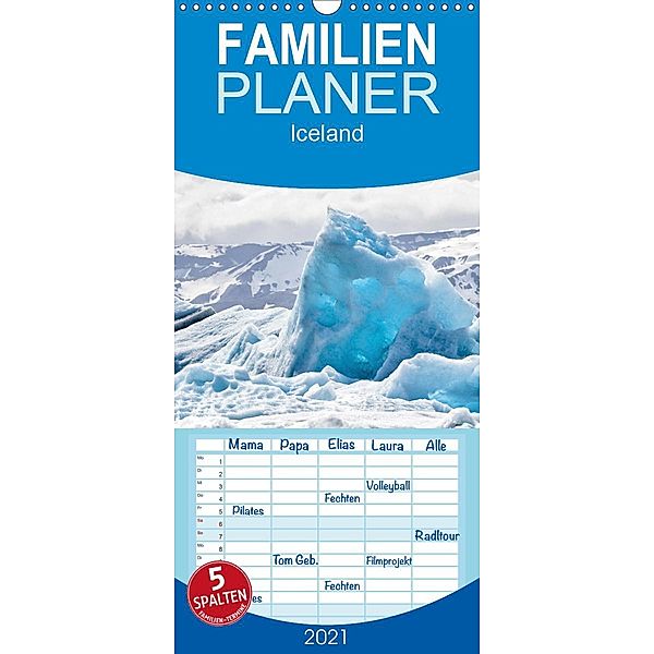 Iceland - Familienplaner hoch (Wandkalender 2021 , 21 cm x 45 cm, hoch), Andreas Klesse