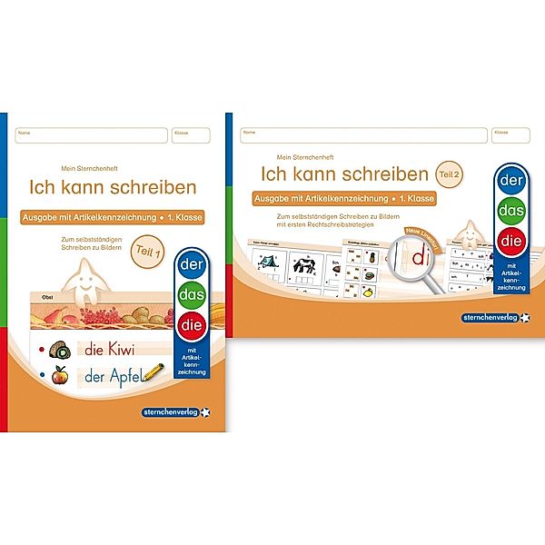 Ich kann schreiben Teil 1 und 2 im Set - Ausgabe mit Artikelkennzeichnung (DaZ) - Schülerarbeitshefte für die 1. Klasse, sternchenverlag GmbH, Katrin Langhans