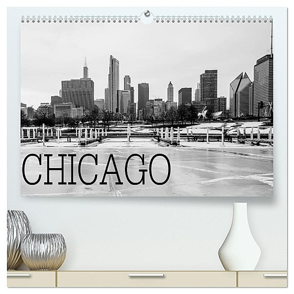Icy Chicago (hochwertiger Premium Wandkalender 2024 DIN A2 quer), Kunstdruck in Hochglanz, David Stein