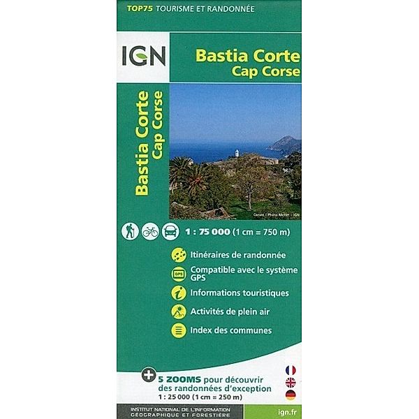 IGN 75 000 Touristische Wanderkarte Bastia Corte-Cap Corse