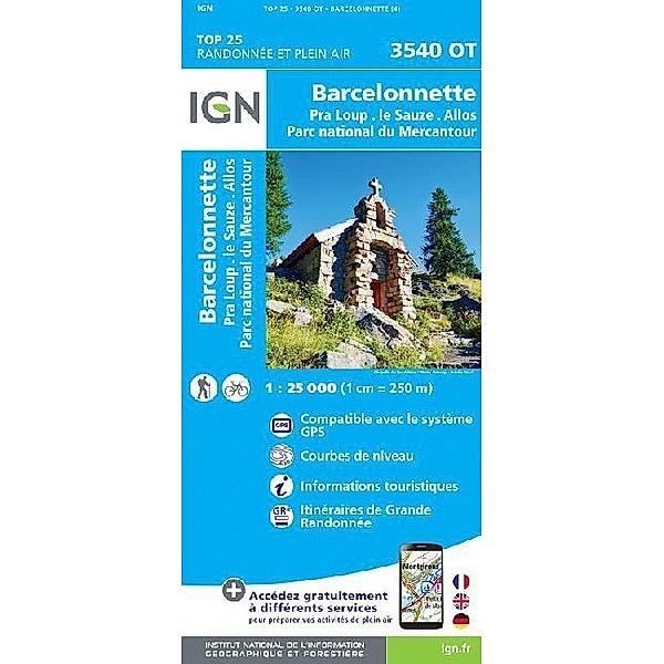 IGN Karte, Carte de randonnée (et plein air) Barcelonnette.Pra-Loup.le Sauze.Allos.Parc National du Mercantour