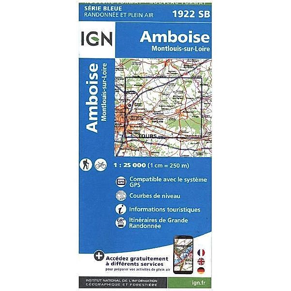 IGN Karte, Carte de randonnée (et plein air) Amboise Montlouis