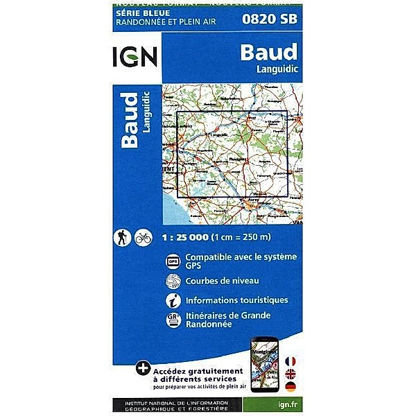 IGN Karte, Carte de randonnée (et plein air) Baud Languidic