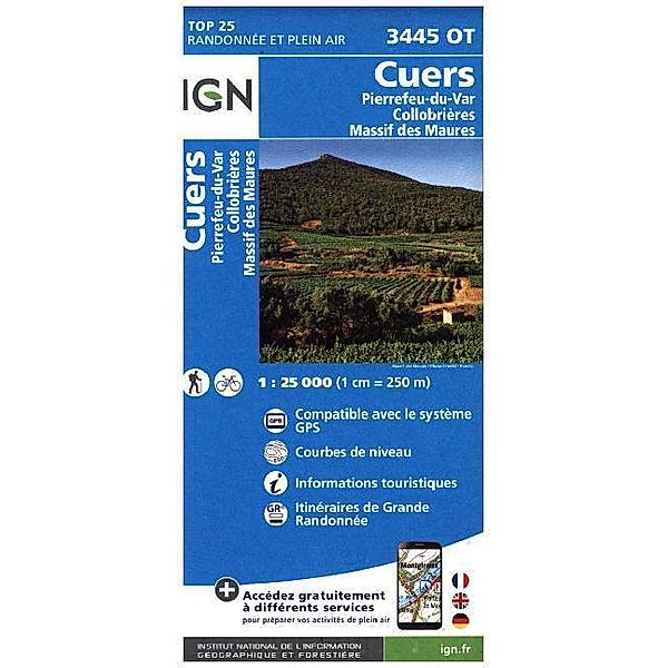 IGN Karte, Carte de randonnée (et plein air) Cuers - Pierrfeu-du-Var - Collobiéres - Massif des Maures