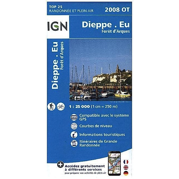 IGN Karte, Carte de randonnée (et plein air) Dieppe - Eu - Foret d'Arques
