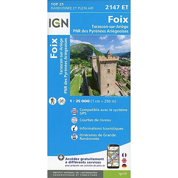IGN Karte, Carte de randonnée (et plein air) Foix.Tarascon-sur-Ariège.PNR des Pyrénées Ariégeoises