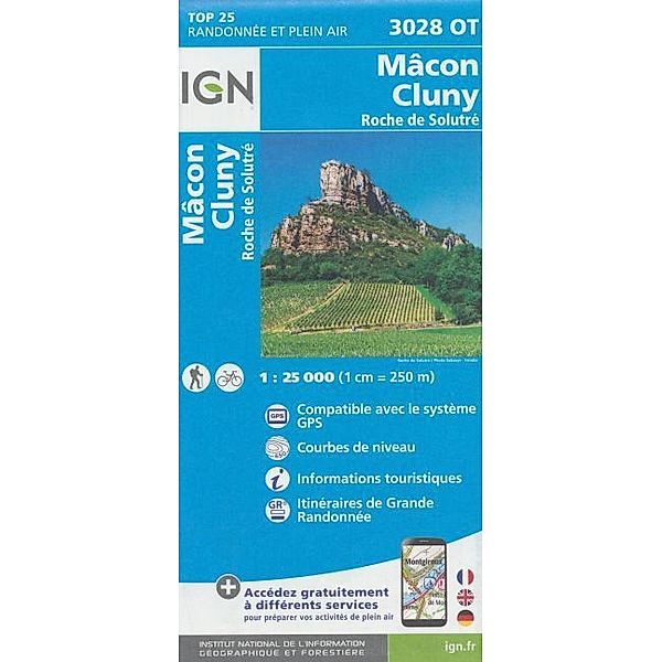 IGN Karte, Carte de randonnée (et plein air) Macon - Cluny - Roche de Solutré