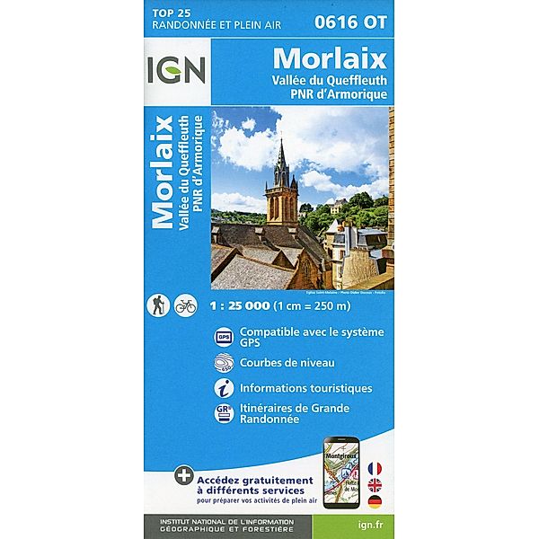 IGN Karte, Carte de randonnée (et plein air) Morlaix.Vallée du Queffleuth.PNR d'Armorique