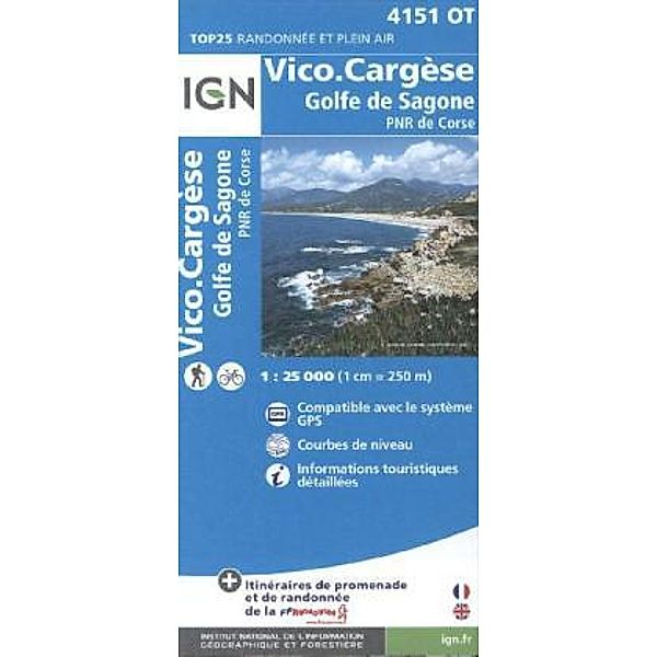 IGN Karte, Carte de randonnée (et plein air) Vico, Cargèse, Golfe de Sagone