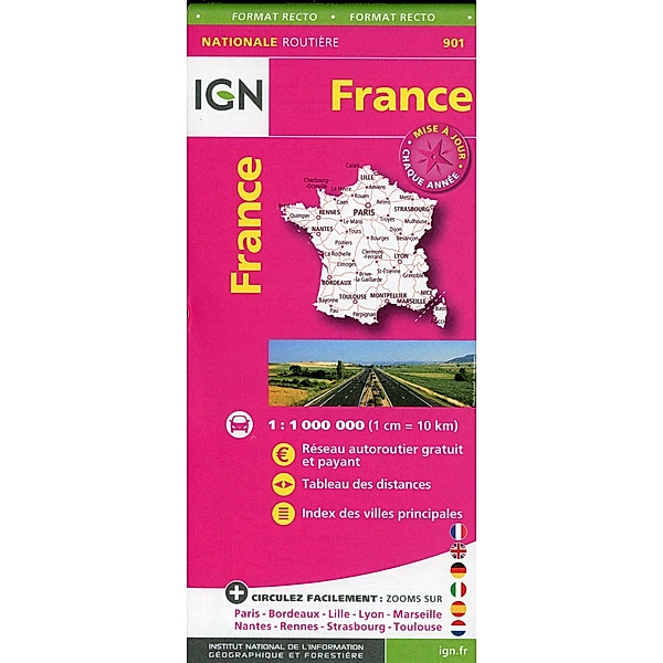 IGN Karte, Nationale Routière (et Touristique) France Routiere Maxi Format 2017 (Straßen, Autobahnen) mit Ortsnamenverze