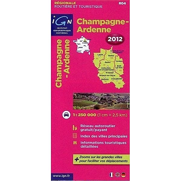 IGN Karte, Régionale Routière et Touristique Champagne, Ardenne 2012