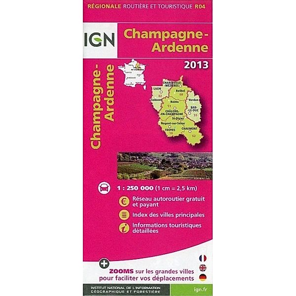 IGN Karte, Régionale Routière et Touristique Champagne, Ardennes 2013