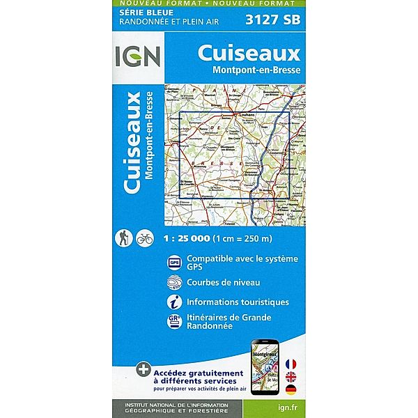IGN Karte, Serie Bleue Top 25 Cuiseaux.Montpont-en-Bresse