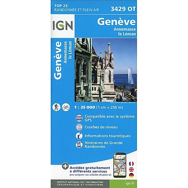 IGN Karte, Serie Bleue Top 25 Genève.Annemasse.le Léman