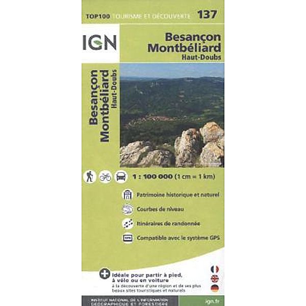 IGN Karte, Tourisme et découverte Besancon, Montbéliard, Haut-Doubs