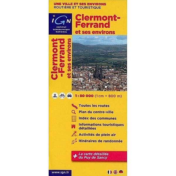 IGN Karte, Une ville et ses environs, routière et touristique Clermont-Ferrand et ses environs