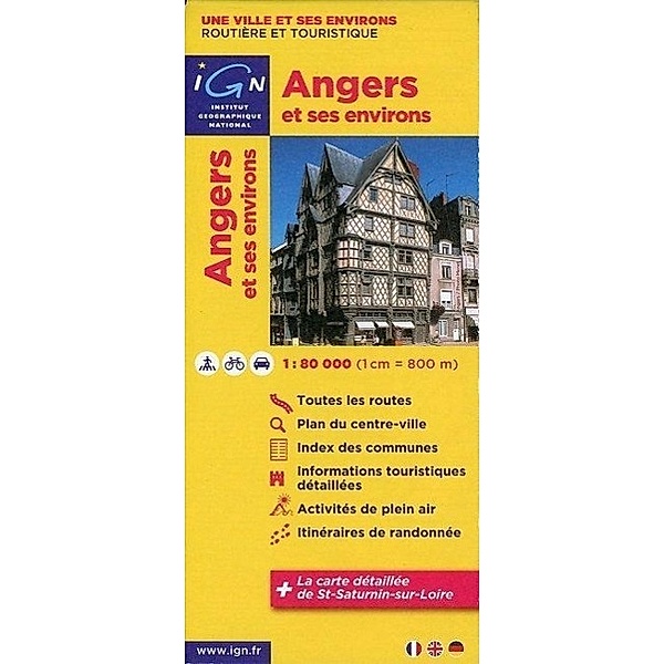 IGN Karte, Une ville et ses environs, routière et touristique Angers et ses environs