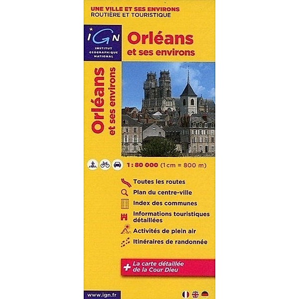 IGN Karte, Une ville et ses environs, routière et touristique Orléans et ses environs