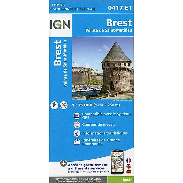 IGN topographische Karte 1:25T Série Bleue / 0417ET / 0417ET Brest - Pointe de Saint-Mathieu