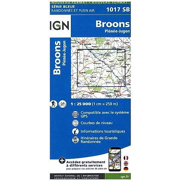 IGN topographische Karte 1:25T Série Bleue / 1017SB / IGN Karte, Serie Bleue Broons Plenée-Jugon
