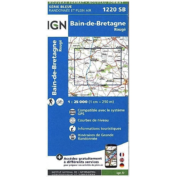 IGN topographische Karte 1:25T Série Bleue / 1220SB / IGN Karte, Serie Bleue Bain de Bretagne