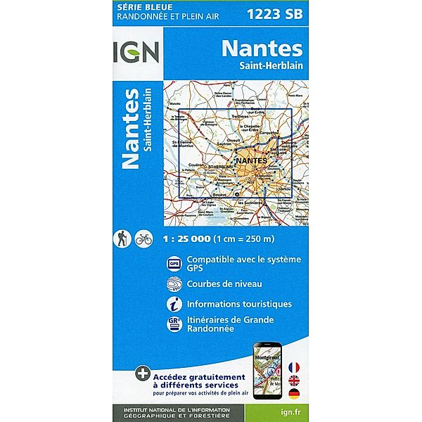 IGN topographische Karte 1:25T Série Bleue / 1223SB / 1223SB Nantes St.Herblai