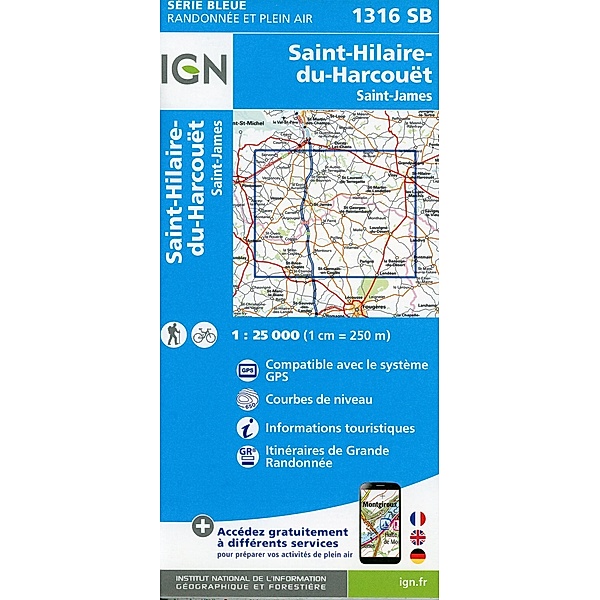 IGN topographische Karte 1:25T Série Bleue / 1316SB / IGN Karte, Serie Bleue Top 25 St-Hilaire-du-Harcouët.St-James